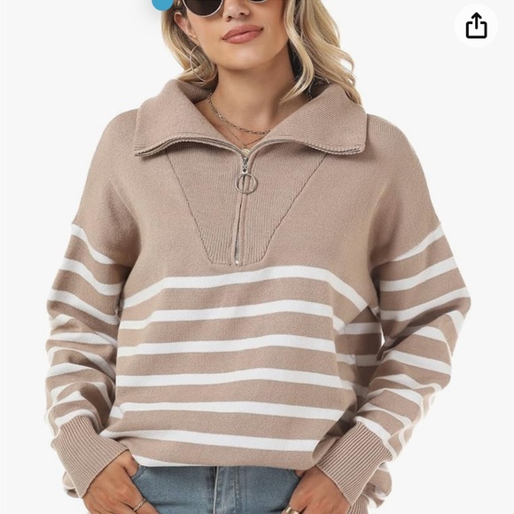 Striped Sweaters Half-Zip Long Sleeve Oversized Pullover - Picture 7 of 12